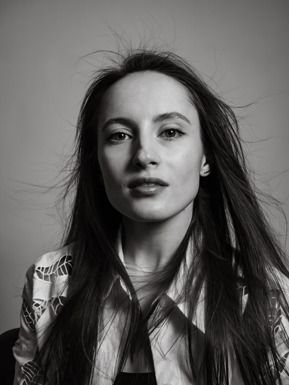Portrait, black and white beauty close-up